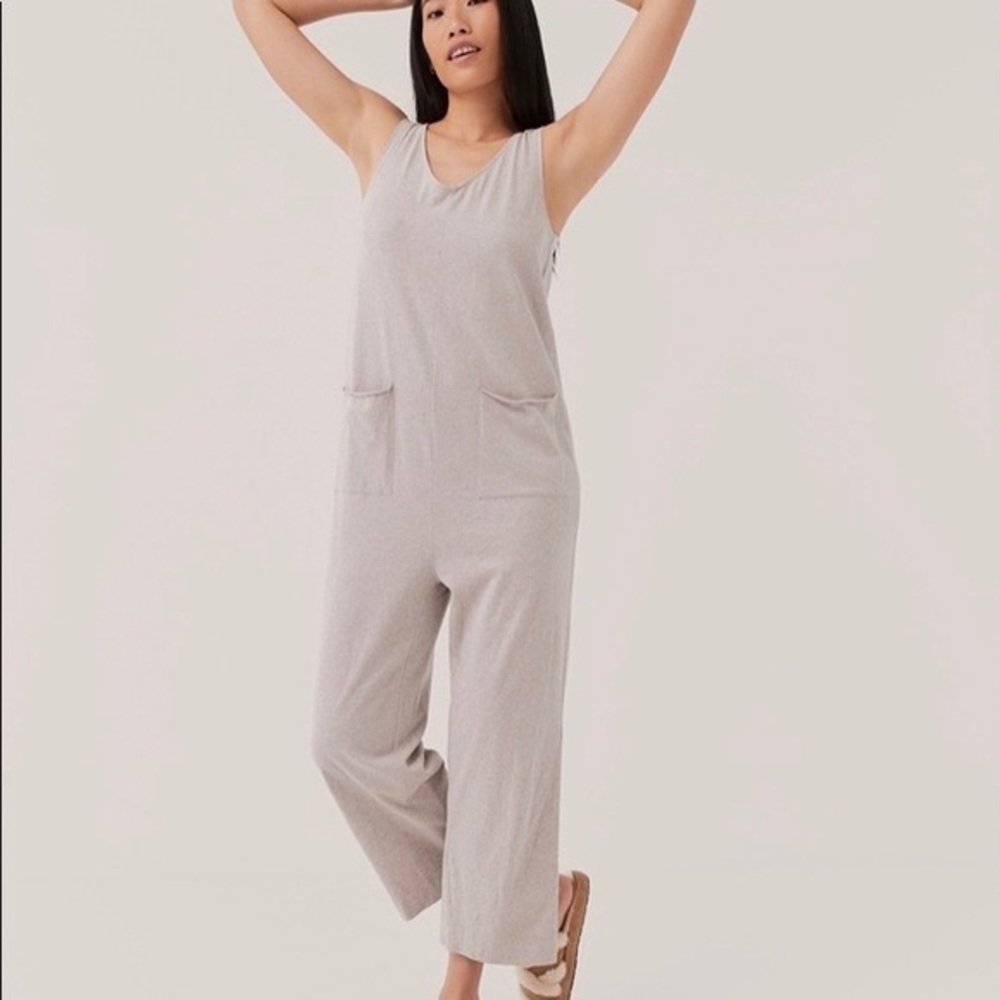 Pact All Ease Lounge Jumpsuit oyster heather sz small